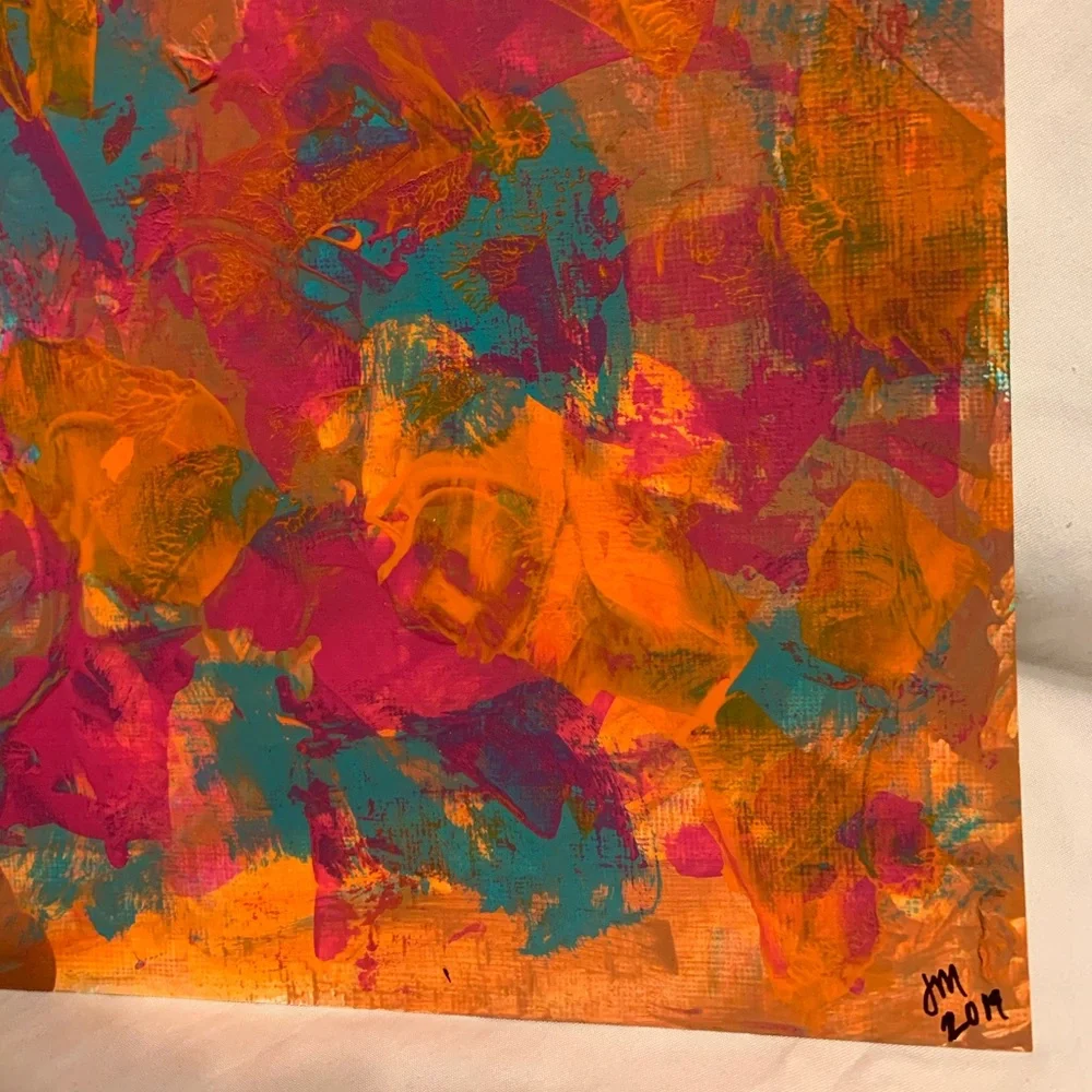 Original art! Magenta, teal, orange and pink 9x12 on Acrylic Paper